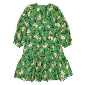 NEW Ann Taylor Cottagecore Boho Tiered Flared Mini Dress Olive Floral 2 Petite
